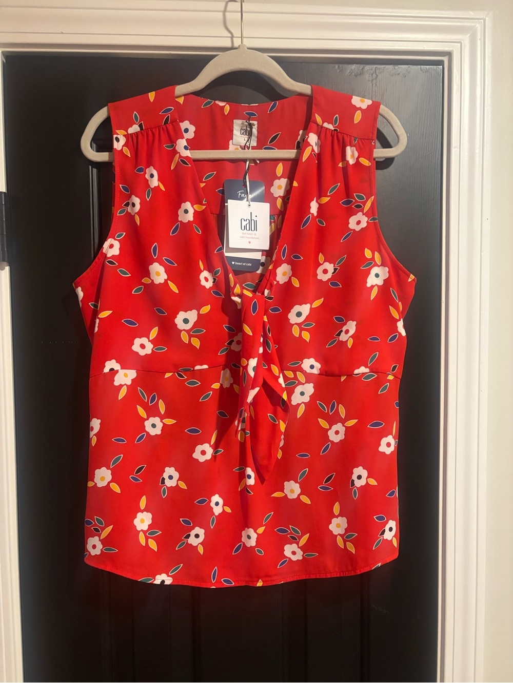 CAbi Red Floral Tie-Front Camisole